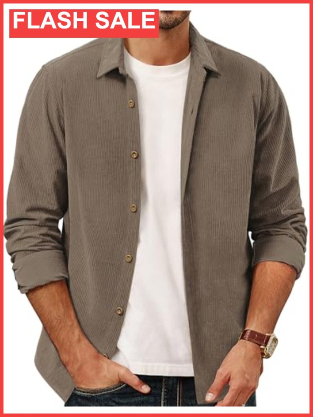 Men's Corduroy Button Down Shirt Long Sleeve Casual